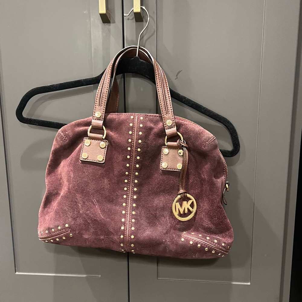Michael Kors Dark Purple Suede Studded Shoulder Bag